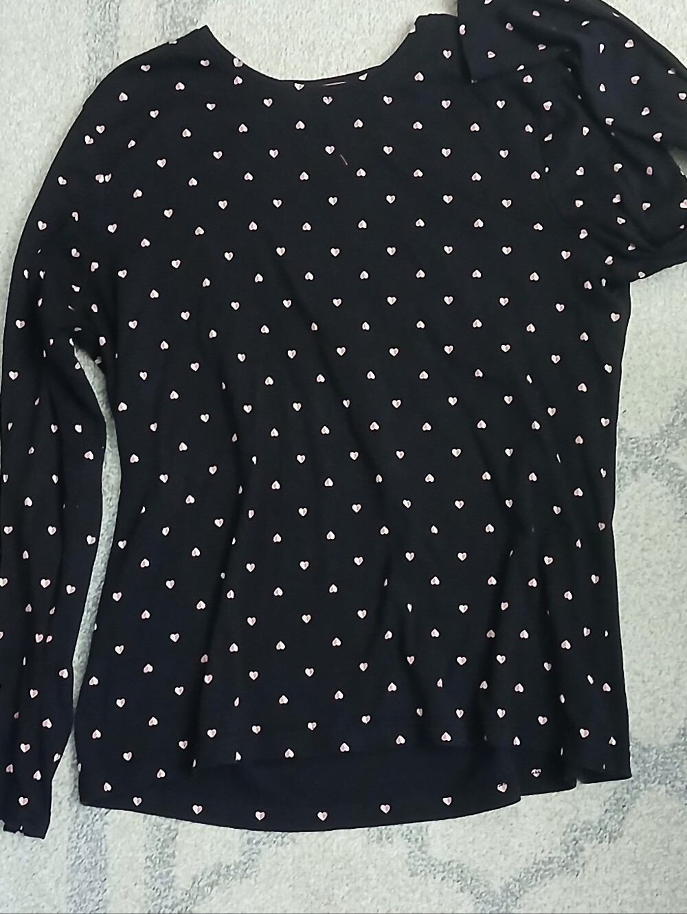 100% COTTON Black Long-Sleeve Heart Print Women's PAJAMA Top